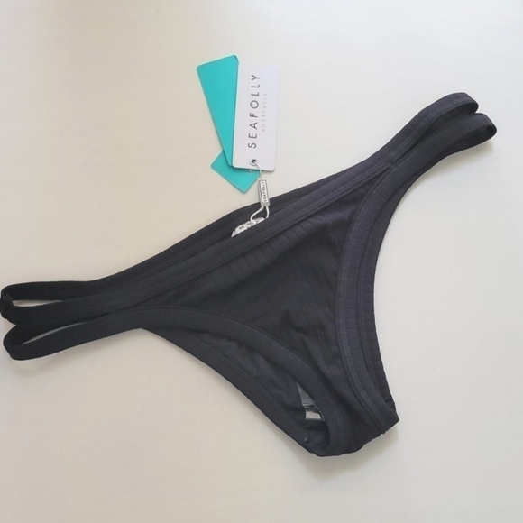 NWT Seafolly Inka Rib Brazilian Pant Cheeky Strappy Swim Bottom 10 - Picture 3 of 5